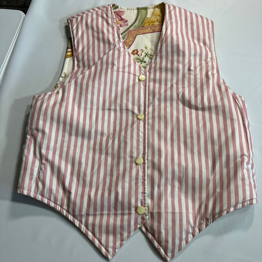 Cottagecore Vtg Coastal Granny Large Sage Cable Knit Sweater Floral Striped Vest - Picture 4 of 10